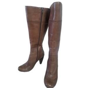 Miz Mooz Salome Women’s Brown Leather Knee High Heel Boots 7 Victorian Preppy